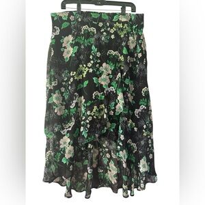 Roz & Ali Green and Black Fit and Flare Midi Skirt Sz 1X